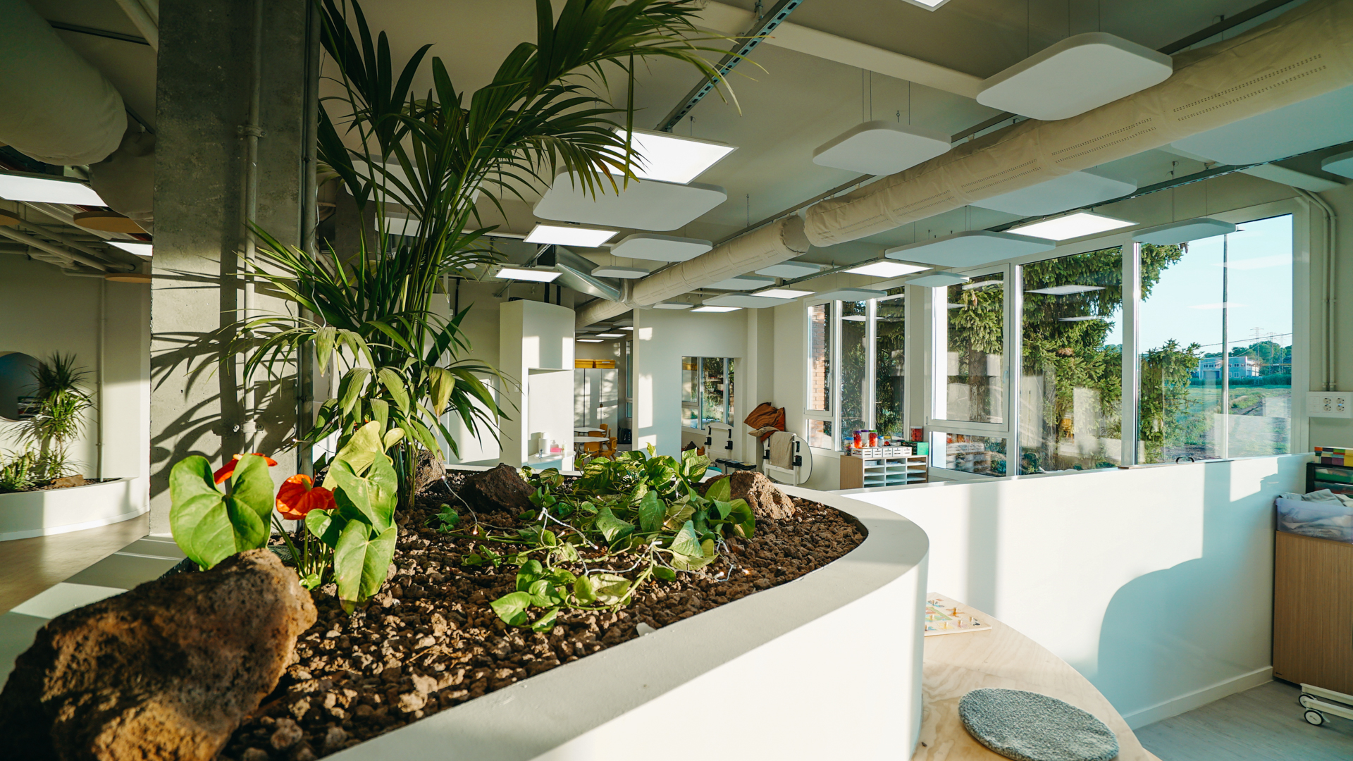 FabricAir duct installed in a modern looking room with greenery