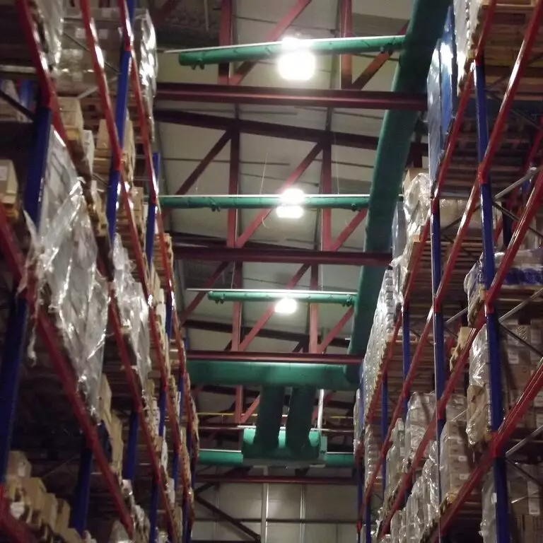 Green fabric duct systems installed inside Cahill May Roberts warehouse, Ireland