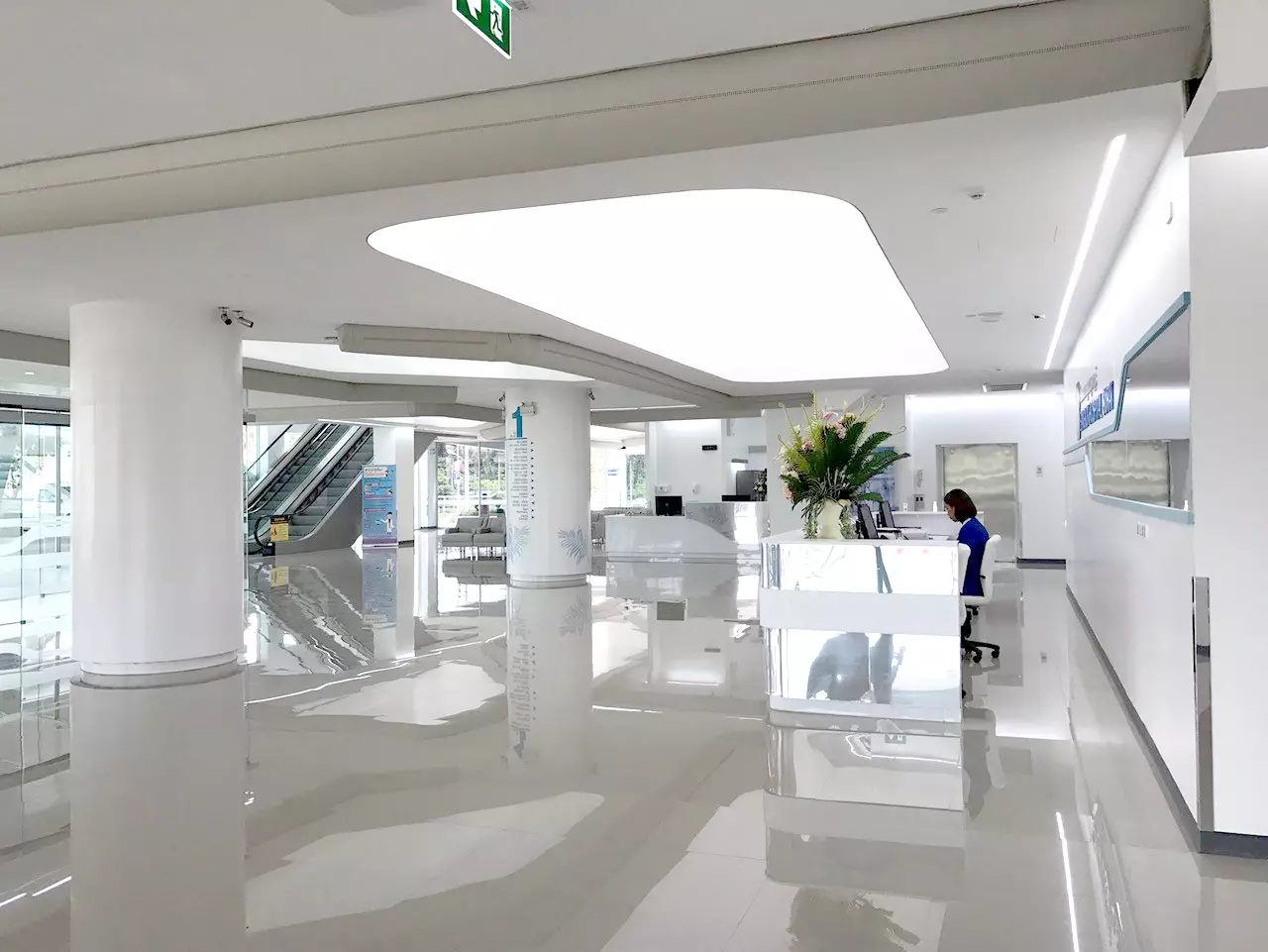 White fabric duct systems installed in Bangkok Hospital reception, Thailand