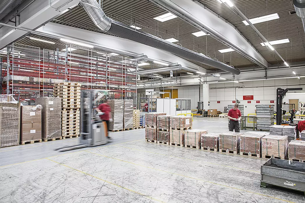 Industrial ducts inside Danfoss warehouse, Denmark