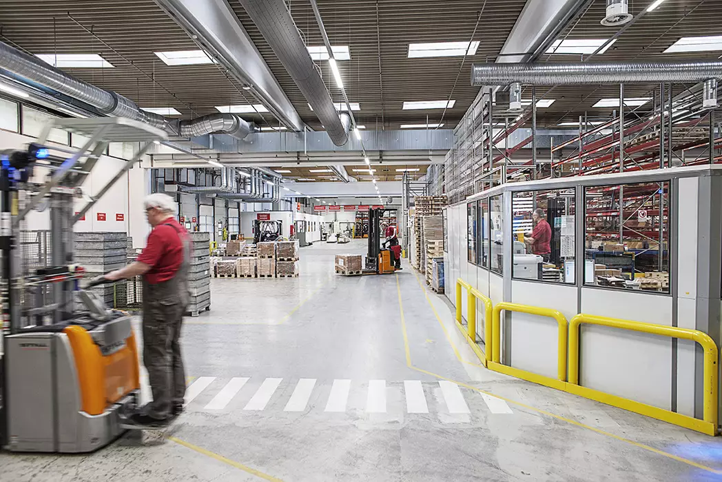 Industrial fabric duct sock installed in Danfoss warehouse, Denmark
