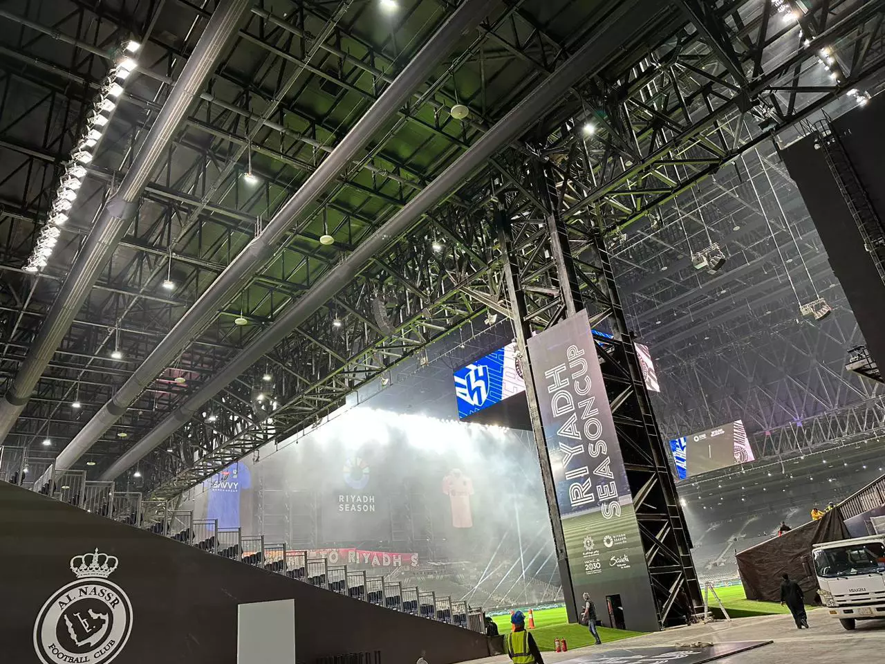 More than 2,450 meters of black fabric ducts maintain high indoor air quality at the Kingdom Arena Stadium in Riyadh, Saudi Arabia